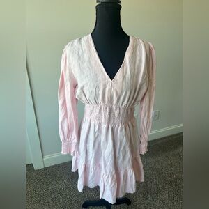 Zara Pale Pink Lightweight Linen Dress Smocked Waist Size M